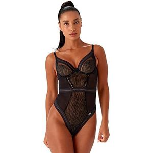 Gossard Vrouwen Contradictie Plunge Body Shapewear Bodysuit, Zwart/Zilver, 34B, Zwart/Zilver