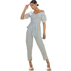 Chi Chi London Bardot jumpsuit met pofmouwen voor dames in groen, Groen, 32