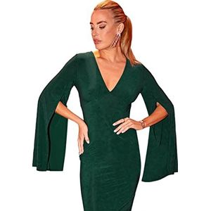 Chi Chi London Bodycon jurk met V-hals en split mouwen voor dames in groen voor speciale gelegenheden, Groen, 40