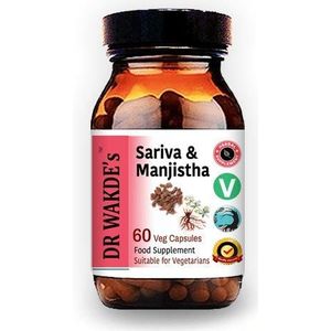 DR WAKDE'S Sariva & Manjistha Capsules (60 Veg Caps, Ontgiftende Kruiden, Ondersteunt een gezonde huid, Ayurvedische supplement, Veganistisch, Kruiden, Allemaal Natuurlijk, Made in UK)