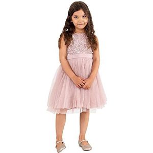 Maya Deluxe Meisjes Midi Jurk Pailletten Verfraaide Party Tutu Bruidsmeisjes Bruiloft Met Riem Boog, Frosted Roze, 7-8 jaar