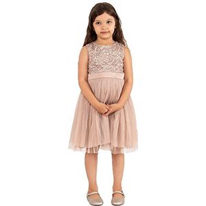 Maya Deluxe Midi-jurk voor meisjes, pailletten, feestjurk, tutu, bruidsmeisjes, bruiloft, met ceintuur, Taupe Blush, 7-8 jaar
