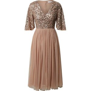 Maya Deluxe - Damesjurk - Poeder Roze - V-hals - Flutter - Korte Mouwen - Pailletten