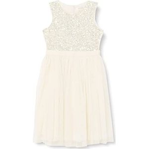 Maya Deluxe Midi-jurk voor meisjes, pailletten, feestjurk, tutu, bruidsmeisjes, bruiloft, met ceintuur, Ivoor, 7-8 jaar