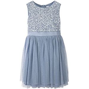 Maya Deluxe Meisjes Midi Jurk Pailletten Verfraaide Party Tutu Bruidsmeisjes Bruiloft Met Riem Boog, Dusty Blauw, 3-4 jaar