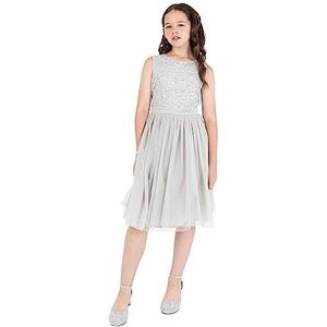 Maya Deluxe Midi-jurk voor meisjes, pailletten, feestjurk, tutu, bruidsmeisjes, bruiloft, met ceintuur, Zacht Grijs, 3-4 jaar