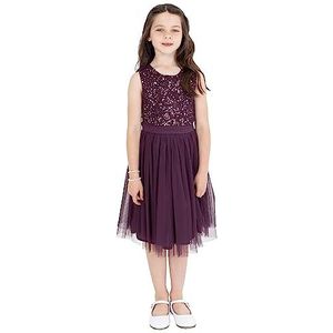 Maya Deluxe Meisjes Midi Jurk Pailletten Verfraaide Party Tutu Bruidsmeisjes Bruiloft Met Riem Boog, Bessen, 9-10 jaar