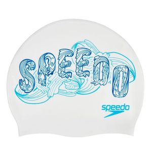 Speedo logo siliconen badmuts in de kleur wit/blauw.