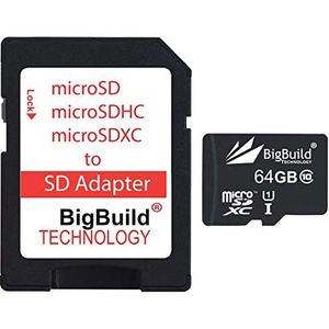 BigBuild Technology 64 GB ultra snelle 80 MB/s klasse 10 microSD-geheugenkaart voor Huawei MediaPad T3 10 tablet, SD-adapter is inbegrepen.