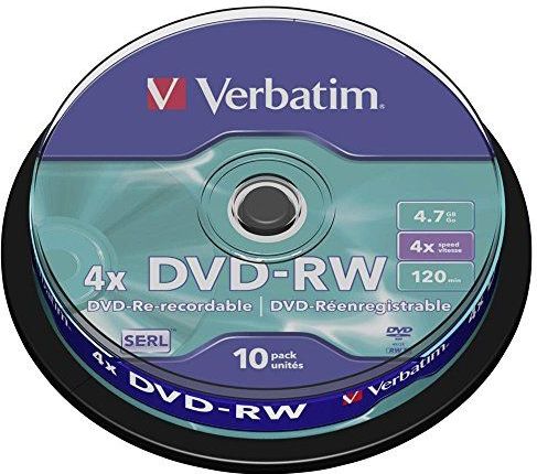 Verbatim 2330530 DVD RW 4,7 GB - 4x brandsnelheid, lange levensduur, krasbescherming, 10 Pack Spindle, meerkleurig