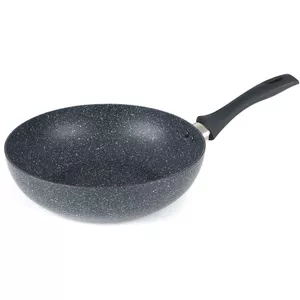 BEZIA Induction Wok Pan Nonstick, Stir-Fry Wok 30 cm with Wooden Handle, Flat Bottom, Suitable for All Hobs, Granite