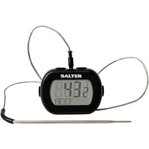 Salter 515 BKCR Premium Leave-In Digital Thermometer, Roasting, Grilling, BBQ, Jam Making, Deep Frying, Dual Sensors, Pan Clip Included, 0.1°C Graduations, ABS body, Stainless Steel Probe, Black