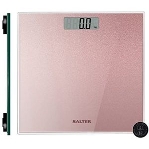 Salter 9037 RGGL3R Rose Gold Glitter Digital Bathroom Scale, Ultra Slim Toughened Glass Platform, Large Easy Read LCD Display & Instant Weight Read Step On Feature, Max Weight 180Kg/ 28st 8lbs