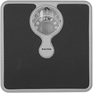 Salter 484 SBFEU16 Magnifying Lens Mechanical Bathroom Scale, 133 kg Max Capacity, Compact Stylish Monochrome Design, Easy to Read Dial, No Batteries, Weighs in Kg, st and lbs, Silver/Black