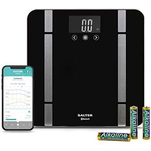 Salter SA00432FEU6 Smart Digital Bathroom Scale -Bluetooth Connect to Phone With Salter Health App, 200kg Capacity, Measures Weight, Body Fat/Water, Muscle/Bone Mass, BMI & BMR, 8 User Memory, Black