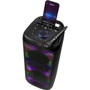 Intempo EE7515BLKSTKEU7 Bluetooth Karaoke Speaker - Party Stereo Speaker With Wired Microphone, Colour LED Changing Lights, Built-In Phone Stand, Wireless Range Up To 25m, Easy To Use Control Panel