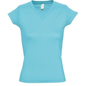 SOLS Dames dames Maan V Hals T-Shirt met korte mouwen (Blauw Atol)
