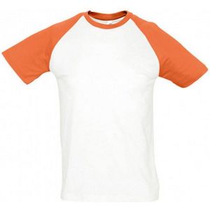 SOLS Heren Funky Contrast T-Shirt met korte mouwen (Wit oranje)