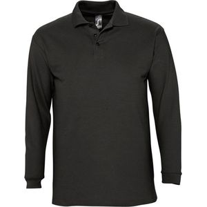SOLS - Heren-Winter II - Poloshirt - Zwart - Lange Mouwen - Piqué Katoen
