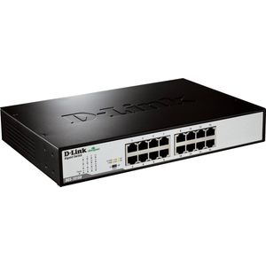 D-Link DGS-1016D Gigabit Switch, 16 poorten, metaal, 10/100/1000 Mbps, ideaal voor het delen van verbindingen en instellen in klein of thuiskantoor