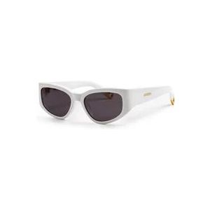 Jacquemus Rechthoekige zonnebril met donkergrijze lenzen , White , Dames , Maat: 55 MM