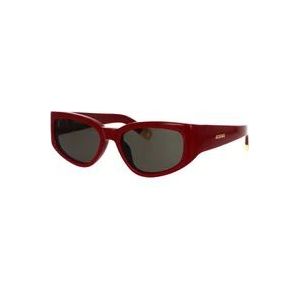 Jacquemus Rechthoekige zonnebril met bordeauxrood montuur en donkergrijze lenzen , Red , Dames , Maat: 55 MM