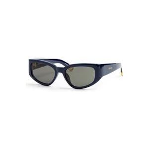 Jacquemus Donkerblauwe Rechthoekige Zonnebril met Donkergrijze Lenzen , Blue , Dames , Maat: 55 MM
