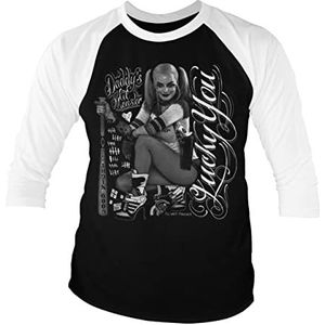 Suicide Squad Officieel gelicenseerd Harley Quinn - Lucky You Baseball 3/4 Mouw T-shirt (Zwart-wit), XX-Large