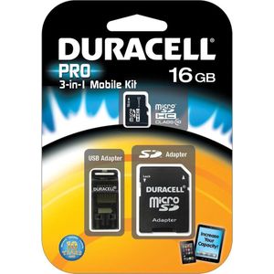 Duracell, 16 GB MicroSDHC Class 10 + SD Adapter + USB 2.0 Adapter