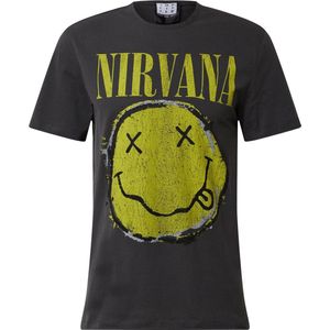 Amplified shirt nirvana worn out smiley Donkergrijs