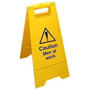 Vloerschild ""Caution Men At Work"", dubbelzijdig, geel