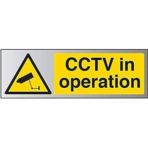 VSafety waarschuwingsbord ""General CCTV in Operation"" - 300 mm x 100 mm - sticker van aluminium-effect