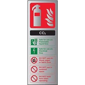 VSafety Brandblusser-CO2 ID-bord - 75mm x 200mm - Zelfklevend Alu Effect