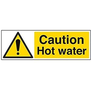 VSafety 62012BJ-S ""Let op warm water"" Waarschuwing Temperatuurbord, Zelfklevend, Landschap, 450 mm x 150 mm, Zwart/Geel