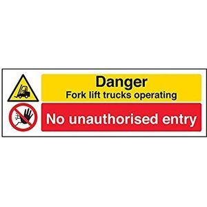 VSafety vinyl bord ""Danger Fork Lift Trucks Operation No ongeautoriseerde ingang"", 300 mm x 100 mm