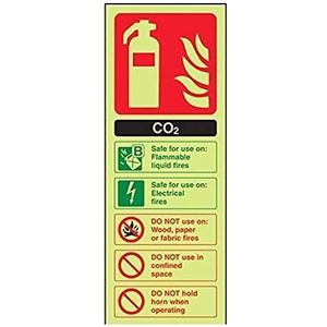 VSafety Glow In The Dark Carbon Dioxide Co2 Id Brandblusser - 75mm x 200mm - Rigid Plastic