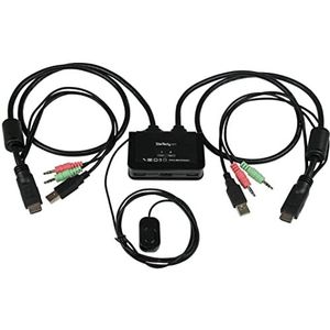 StarTech.com Switch KVM Switch 2 USB-poorten, HDMI met audio en kabels voor 2 pc's op 1 monitor – autostroomvoorziening (SV211HDUA)
