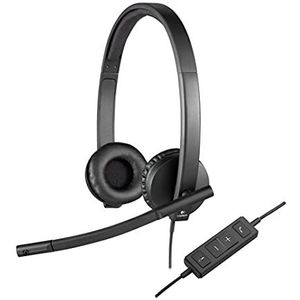 Logitech H570e bedrade hoofdtelefoon, stereohoofdtelefoon met ruisonderdrukkende microfoon, USB, geïntegreerde bedieningselementen met mute-knop, controlelampje, PC/Mac/laptop - zwart