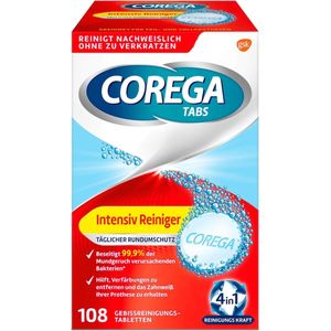 Corega gebitreinigings tabs 108 stuks intensieve reiniging tegen verkleuring
