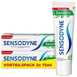 Sensodyne Sensitive Fluoride Tandpasta, 2 x 75 ml, dagelijkse tandpasta, voor pijngevoelige tanden