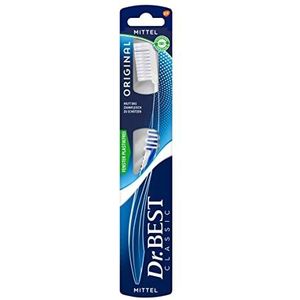 Dr.BEST Originele tandenborstel, medium (1 stuk), voor de dagelijkse reiniging met bewezen Dr.BEST platte snede. Flexzone en afgeronde borstelharen voor een grondige en zachte verzorging