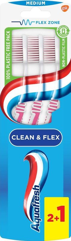Aquafresh Tandenborstel - Clean & Flex - Medium - 3 stuks
