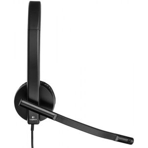 Logitech H570e hoofdtelefoon, bekabeld, mono-headset met ruisonderdrukkende microfoon, USB, geïntegreerde bedieningselementen met mute-knop, controlelampje, PC/Mac/laptop, zwart