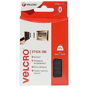 VELCRO® Merk | Plakband | Op lengte gesneden sterke haak & lus zelfklevende plakband perfect voor kamerinrichting en thuis, kantoor, garagegebruik | zwart | 20 mm x 1 m