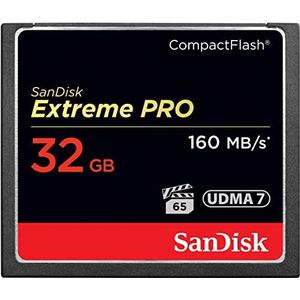 SanDisk Extreme PRO CompactFlash-Geheugenkaart 32 GB (Overdrachtssnelheden Tot 160 MB/s Lezen En 150 MB/s Schrijven, VPG-65, RescuePRO Deluxe, 30 Jaar Garantie) Zwart