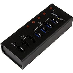 StarTech.com 4-poorts gevoede USB 3.0 hub met 3 speciale USB-laadpoorten (2 x 1 A & 1 x 2 A) - 5Gbps - op de wand monteerbare metalen behuizing