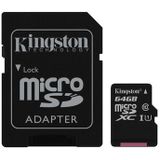 Kingston Micro SD Kaart 64GB + SD Adapter - UHS-I - Klasse 10