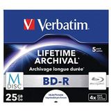 Verbatim MDISC BD-R met 25 GB - 4x brandsnelheid, duurzame Blu-Ray Disc, 5 Pack Jewel Case, zilver