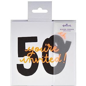 Hallmark 50e verjaardagsfeest uitnodigingskaarten - pak van 10 in 2 stijlvolle ontwerpen, zwart, wit en oranje, (25566734)