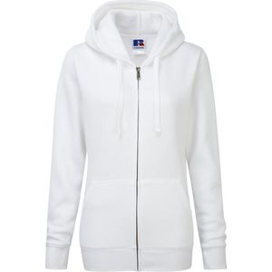 Russell Dames Premium Authentieke Hoodie met rits (3-laagse stof) (Wit)